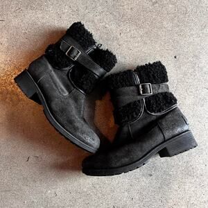 UGG Blayre Shearling Cuff Bootie Black Suede Size 8